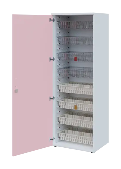 EUROMEDICA D - 66/M skříň léková boxová, 1-dveřová, levá, 1950x660x535, korpus bílý, dvířka pastelově růžová